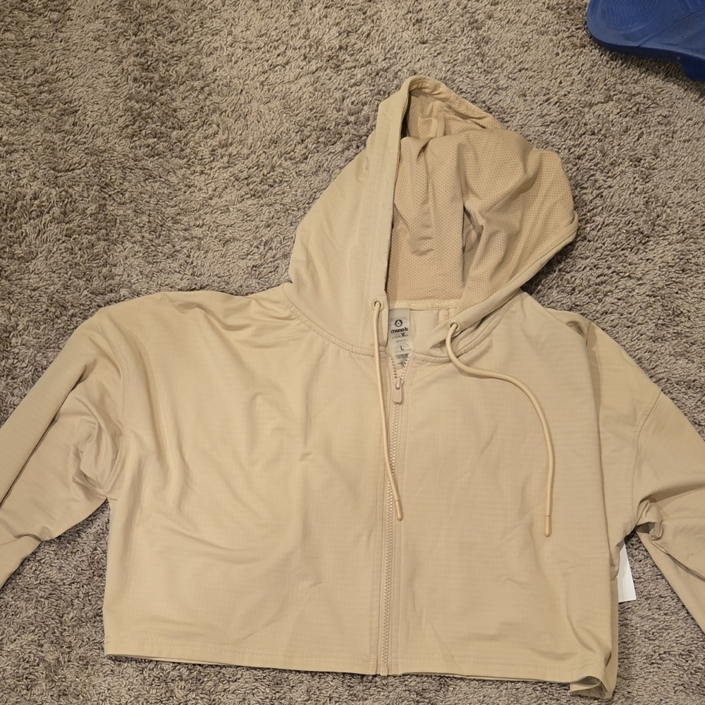 Beige Hooded Zip-Up Jacket NWT large